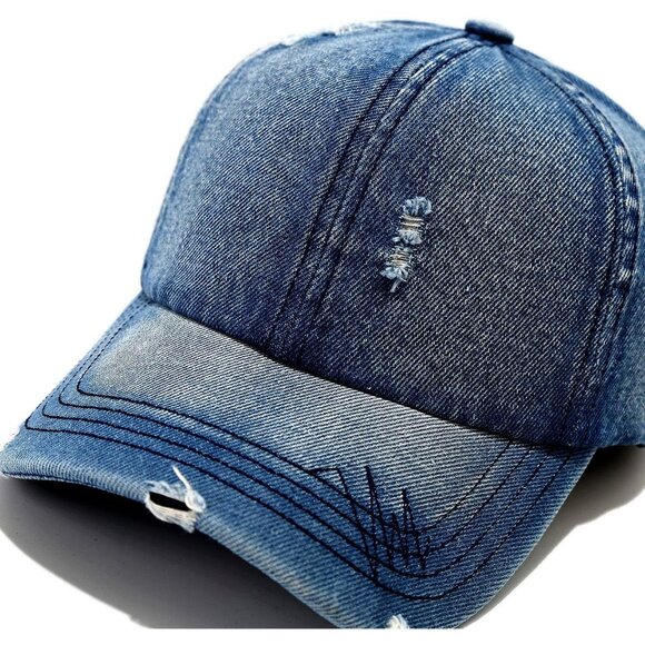 Women's Denim Blue Fashion Baseball Cap Adjustable Strap Back Visor Sports Hat - Picture 4 of 7